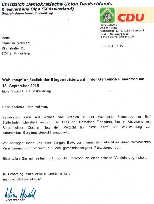 Cdu Gemeindeverband Finnentrop Volpert Und Vollmert Lehnen Angebot Der Cdu Ab